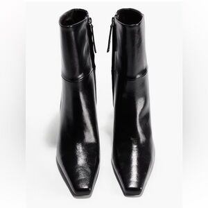 H&M Black Pointed-Toe Leather Ankle Boots Sz 41